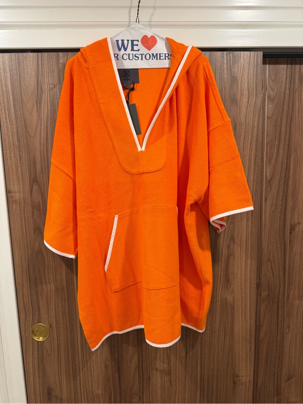 G/FORE Orange Hooded Terry Poncho with White Trim